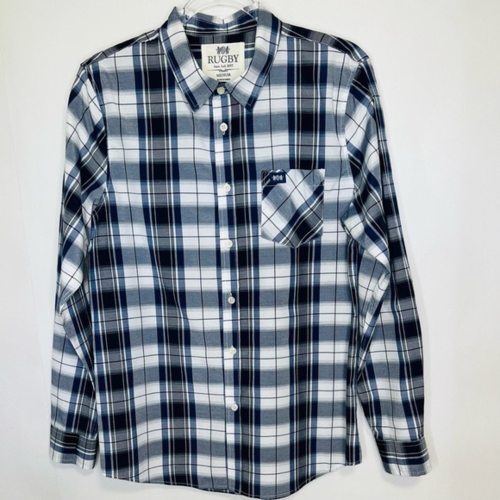 Rugby Blue Plaid Long Sleeve Button Up Shirt